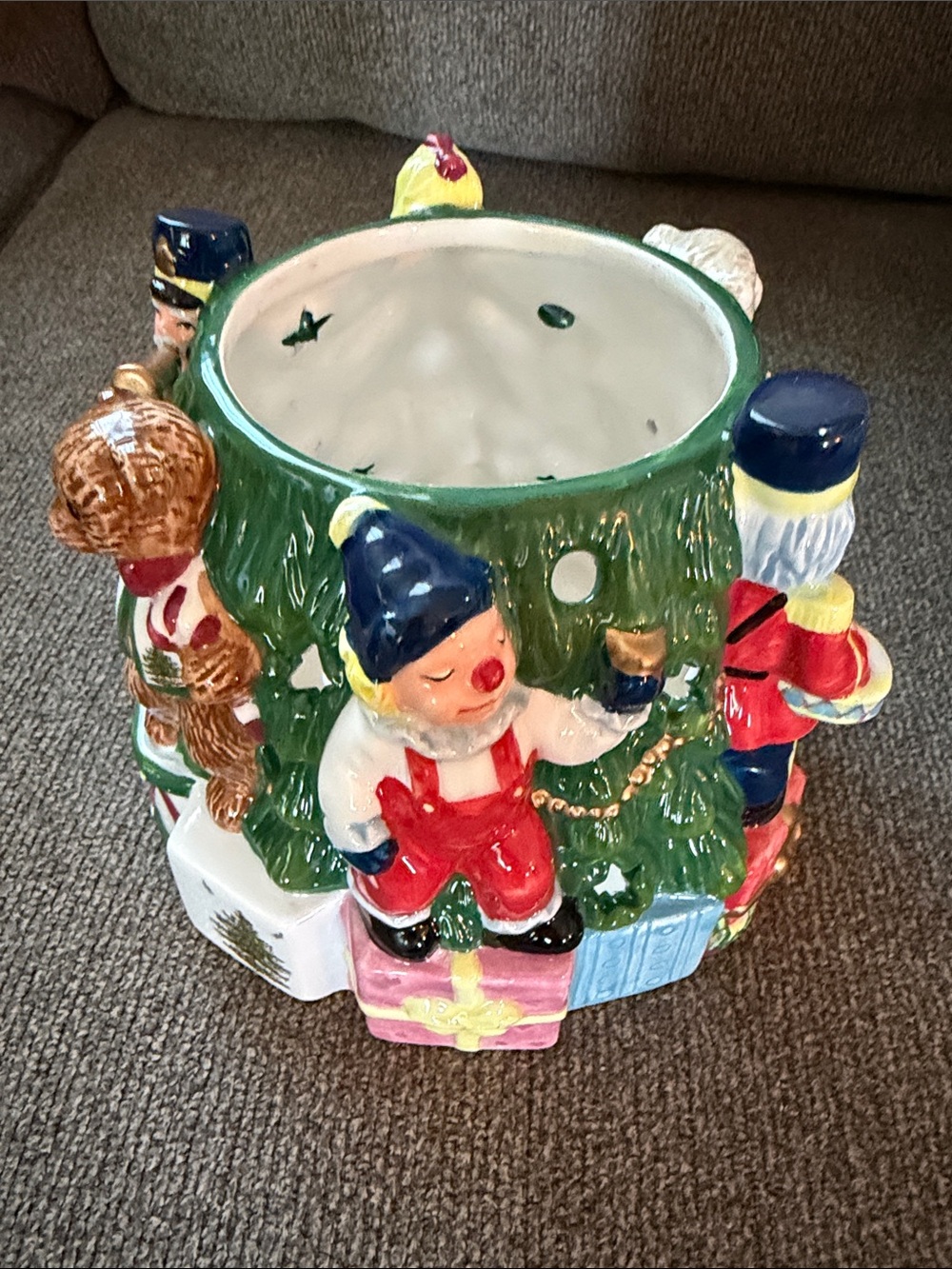 Spode Multicolored Ceramic Holiday Tree Planter with Elves